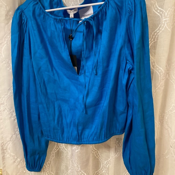 Gianni Bini Tops - Gia Gianni Bini Blue Linen Blend Tie-Neck Long Sleeve Blouse NWT